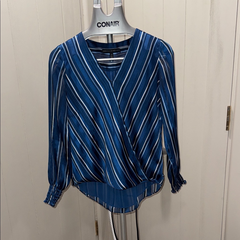 White House Black Market Blue Striped Blouse